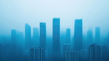 Obraz premium City Skyline Obscured by Thick Smog on a Gloomy Day