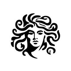 stylized medusa head logo style with swirling snake-like hair

