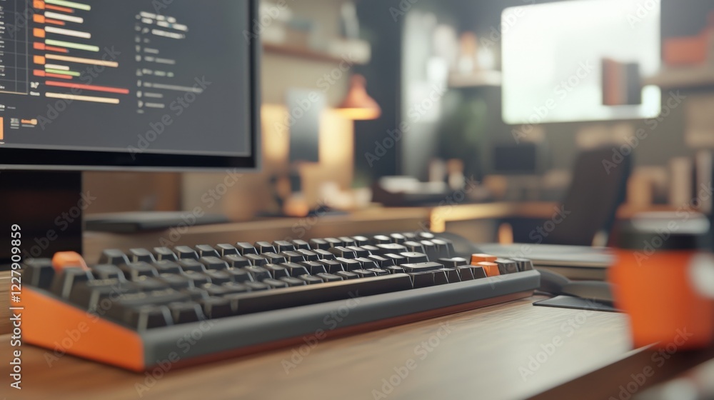 Poster a mechanical keyboard clicks away in a techsavvy workspace.