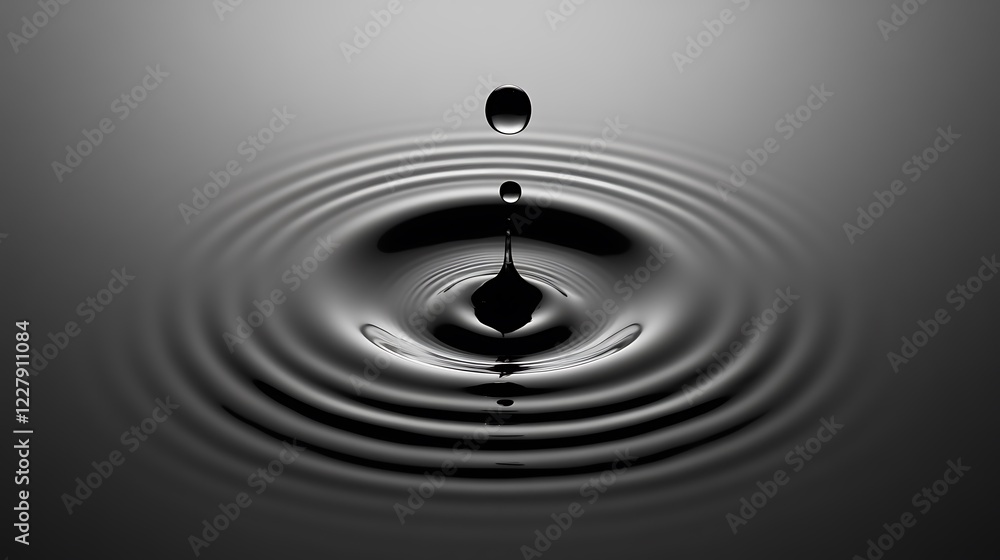 Poster dark liquid drop creating concentric circles