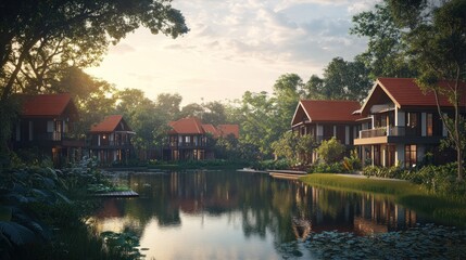 Lakeside Villas at Sunset: Tranquil Luxury Getaway