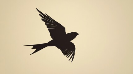 Obraz premium Silhouette of a bird flying against a soft, neutral background during a tranquil time of day. Generative AI