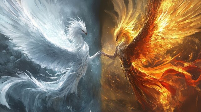 The Phoenix and the Simurgh: A Majestic Dance of Fire and Ice