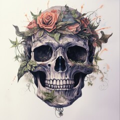 Grinning Smoking Skull Tattoo with Cigar and Cannabis Smoke