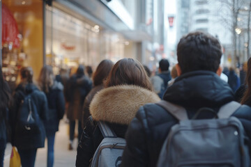 People standing behind each other at shop generative AI