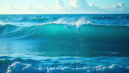Deep ocean waves with turquoise hue and undulating blue motion, ocean, water