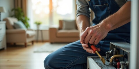 Close-up of a handyman meticulously using a soldering iron for home appliance repair in a cozy living room