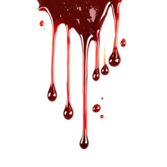 Red blood dripping liquid abstract isolated on transparent background