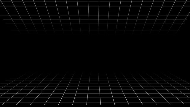 3D grid looping animation on black background. Abstract Futuristic motion background.