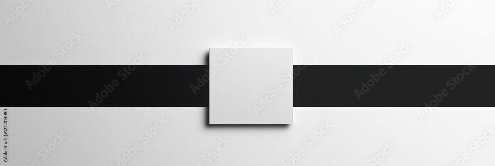 Fototapete minimalist design featuring a square on a black stripe against a white background creating a strikin