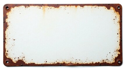 Rustic White Metal Rectangular Sign with Aged Brown Rust Border, Ideal for Vintage Design Projects