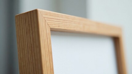 Close-up View of a Light-Colored Wooden Frame with a Blank White Surface Ideal for Displaying Artwork or Photographs