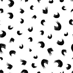 Seamless pattern with black wavy grunge brush strokes