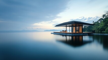 Serene Lakeside Pavilion: Tranquility and Modern Design
