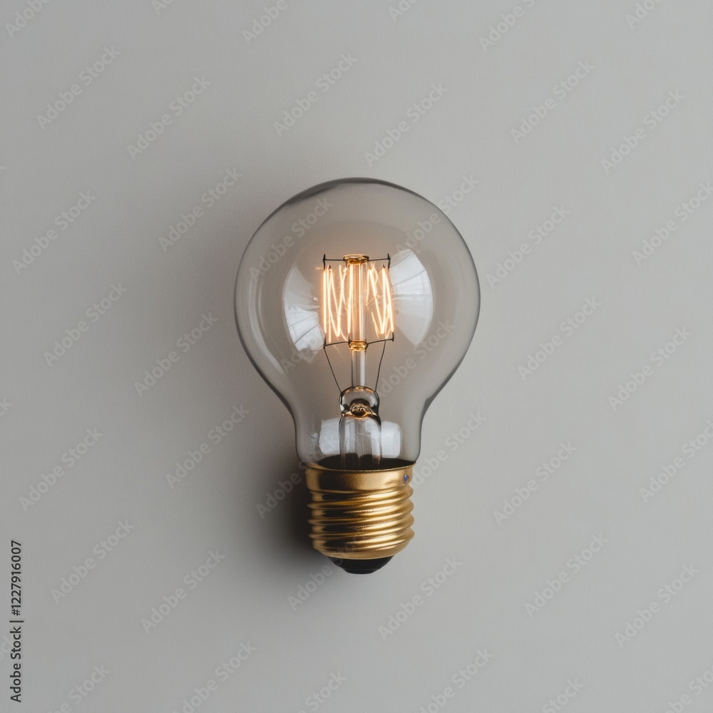Aufkleber bright light bulb glowing softly on a textured wall in a cozy indoor space during evening hours. gen