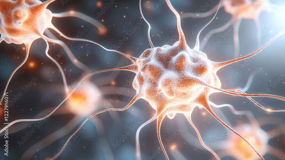 Poster neural cells with intricate connections create mesmerizing abstract background, showcasing beauty of