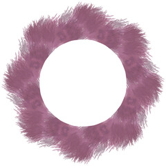 frame made of feathers, Circle frame with pink fur on white background.  colorful abstract fur border background for your projects, banner, business, card, template-illustration