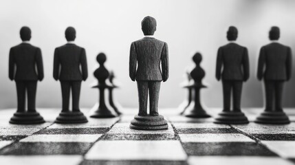 Strategic Business Leadership: Chess Pieces on a Board Representing  Competition and Business Strategy