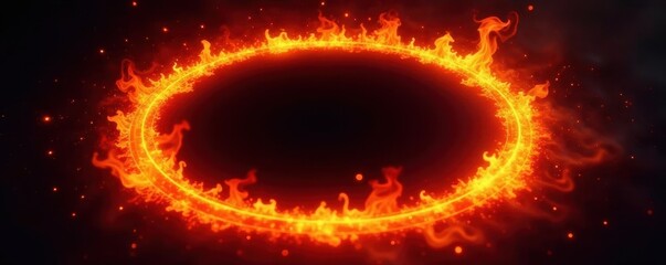 Fiery ring encircles black void Intense orange, red, yellow glow , Ring of fire, dark