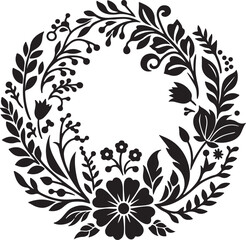 round floral and lives frame silhouette design vector art illustration