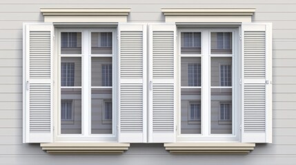 Window with roller shutter up and close. Plastic pvc double casement blinds. Opened and shut front view. Home facade design elements isolated on transparent background realistic 3d vector illustration