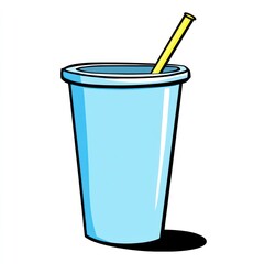 Light blue drink cup with yellow straw, isolated, suitable for beverage ads