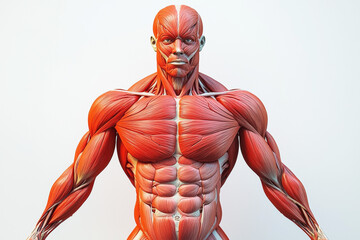 3D rendering showcasing the detailed human muscular system with vibrant colors against a clean background for educational purposes