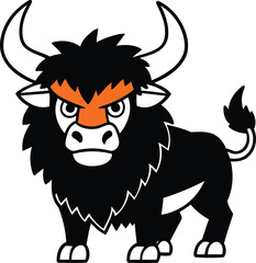 Cartoon bison silhouette vector illustration, Cartoon bison lie art vector, Cute Cartoon bison isolated vector design