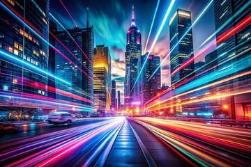 Fototapeta premium Futuristic City Lightspeed Motion Blur, Editable Text Effect, Cyberpunk Holo Metallic Background Stock Photo