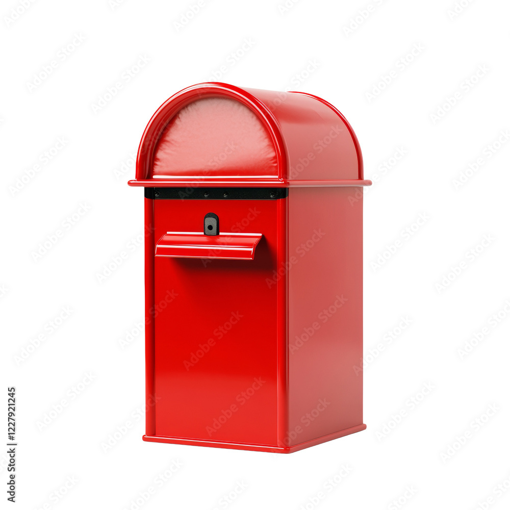 Aufkleber the image shows a three-dimensional model of a classic red mailbox isolated on a black background.