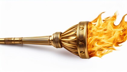 golden fire torch isolated on white background