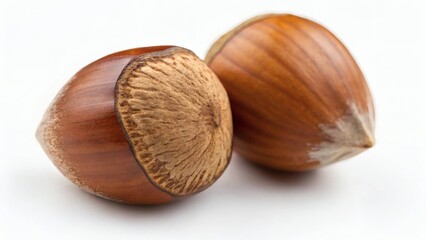 Two Hazelnuts on White Background