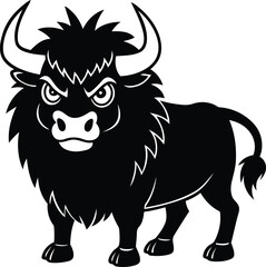 Cartoon bison silhouette vector illustration, Cartoon bison lie art vector, Cute Cartoon bison isolated vector design