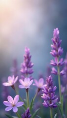 Soft lavender mist surrounds delicate floral arrangements, gentle, flowers