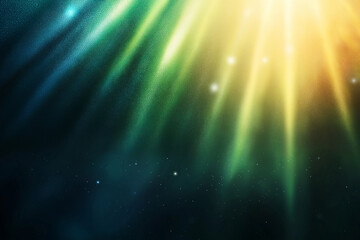 Obraz premium Bright gradient background with rays of green and blue light, creating serene atmosphere. soft glow and subtle stars enhance tranquil feel of image