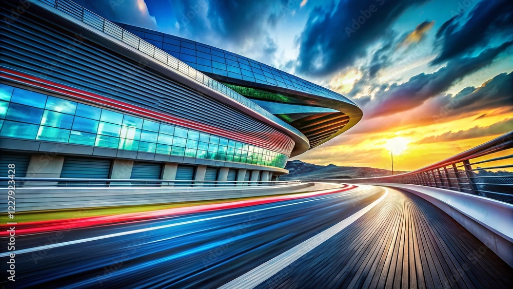 Poster futuristic speed racing track: abstract architecture background