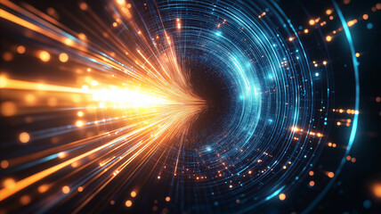 Fototapeta premium Dynamic abstract background with glowing lines in blue and orange hues, creating sense of depth and motion. Perfect for technology and futuristic themes