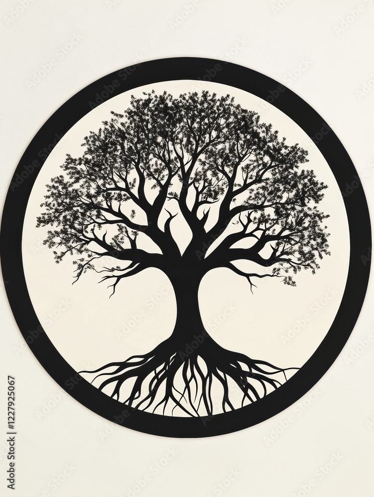Aufkleber vibrant tree of life design showcasing intricate roots on a circular background. generative ai
