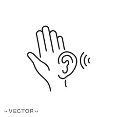 attentively ear listen icon, social news, hear secret, story media, listen thin line symbol concept isolated on white background, editable stroke eps 10 vector illustration