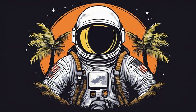 t shirt design with astronaut and palm tree illustration t shirt print design ready t shirt print dtf and dtg design