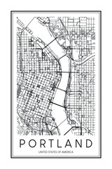 Printable downtown road map poster of the USA city of PORTLAND on solid white background with city name