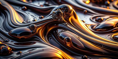 Glossy Black Liquid Reflections: Abstract Background Stock Photo