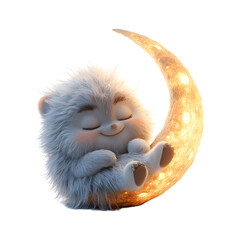 Fluffy 3D Cartoon Cat with Peaceful Smile Isolated on Transparent Background