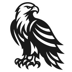 Clean black and white vector silhouette of eagle on white background