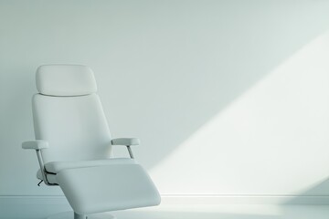 high quality stock photo of single medical exam chair in bright white room with no additional items illuminated by