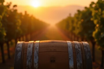 Fototapeta premium Aging fine wine vineyard misty landscape close-up serene oak barrel process