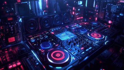 Fototapeta premium Neon DJ Setup: Futuristic Music Technology