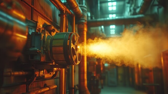 Industrial steam release from machinery in a factory