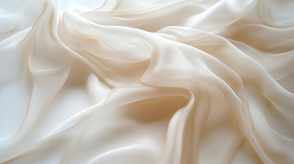 Fototapeta premium Smooth Flowing White Silk Fabric with Soft Natural Folds on a Minimalistic Background