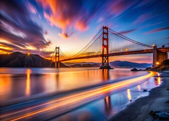 Fototapeta premium Golden Gate Bridge Long Exposure, San Francisco Bay, Crissy Field Panorama